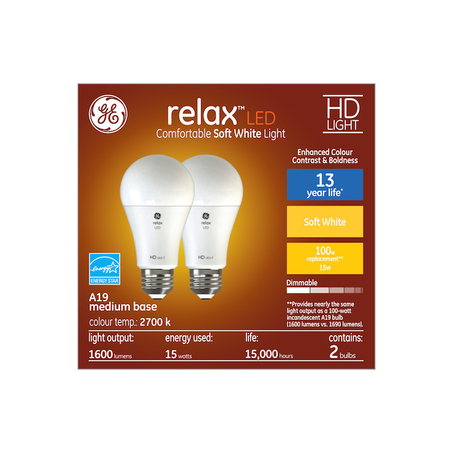 GE LED Light Bulbs 100 Watt Equivalent, Soft White A19, Medium Base – 4-Pack (Unbranded, USA Made)