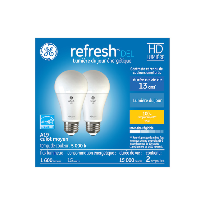 Ampoules HD Relax à DEL de 100W blanc doux, A19, de GE