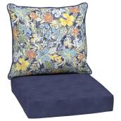 Coussins pour chaise de patio à assise profonde Style Selections, polyester, motif floral, aquarelle/bleu, 2 morceaux