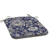 Bazik 18 L x 19 W x 2.5-in H Blue and Beige Floral Pattern Polyester Reversible Patio Chair Cushion