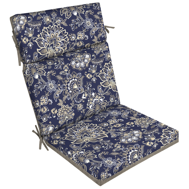 Coussin réversible pour chaise de patio Style Selections, polyester, motif floral ou uni bleu et gris