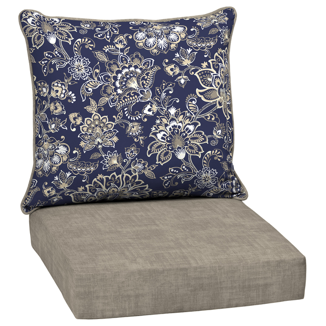 Style Selections Patio Chair Cushions - Deep Seat - 46.5-in x 24-in - Grey/Navy Blue