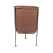 Support avec pot pour plantes, 9,5 po x 15 po, métal, terre cuite et argent