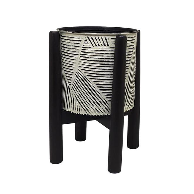Allen + Roth Plant Stand with Pot 13in x 17.25in Wood Black and
