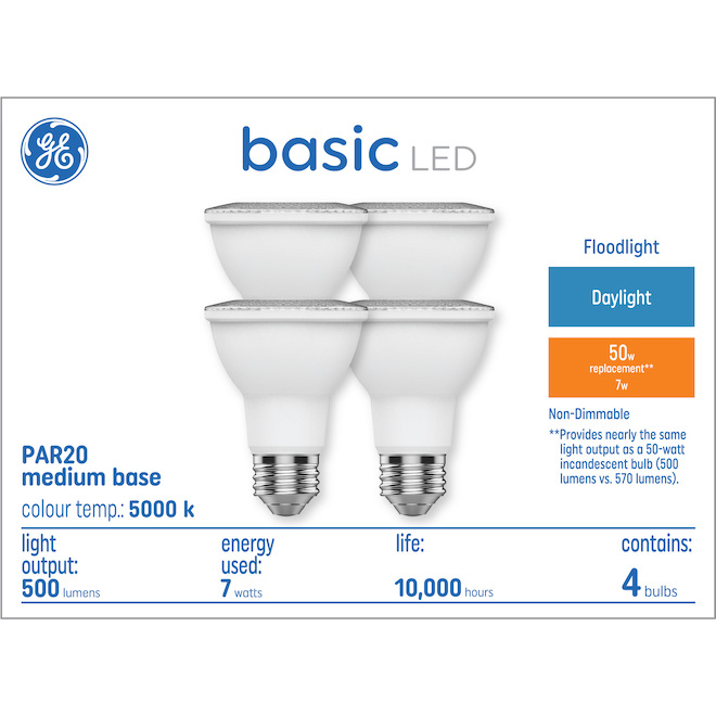 GE Basic Daylight 50 W Replacement LED Floodlight PAR20 Light Bulbs (4-Pack)