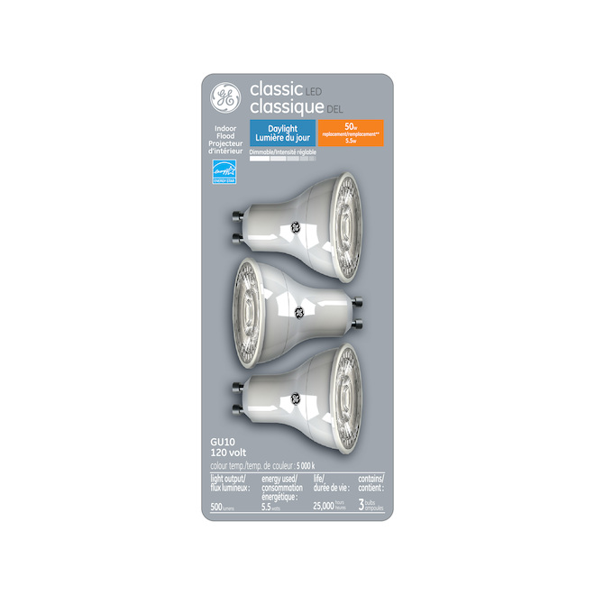 Ampoules classiques de remplacement PAR16 pour projecteur d'intérieur à DEL de 50 W de GE, lumière du jour (paquet de 3)