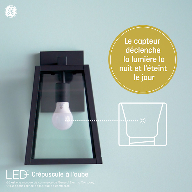 Ampoules de remplacement LEDCAM GE 60WDusk to Dawn , blanc doux, culot moyen décoratif (paquet de 2 unités)