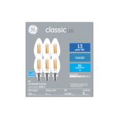 GE Classic Daylight 60W Replacement LED Clear Decorative Candelabra Base Blunt Tip BC Bulbs (6-Pack)