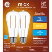 GE Relax HD Soft White 60W Replacement LED Clear Decorative ST19 Light Bulbs (2-Pack)
