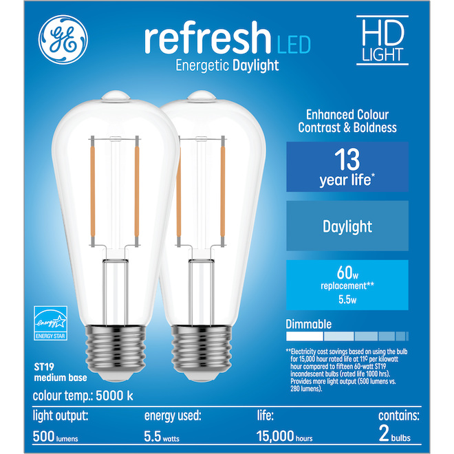 Ge Refresh Hd Daylight 60w Replacement, How Many Watts Does A Lamp Use Per Hour
