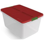 HMS Hefty Tote with Lockable Lid - 60 Litres - Clear and Red