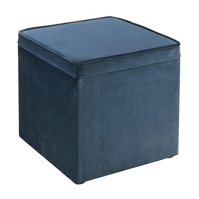 Pouf carré avec plateau style velours, 16 po, bleu