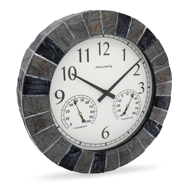 Horloge d'extérieur AcuRite 14 po en fausse ardoise avec température et humidité