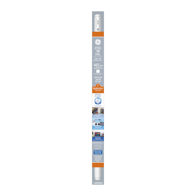 Tube fluorescent DEL T8A 18 po de GE 15 W à sélection de blancs