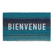 FHE 18-in x 30-in Blue Coir Door Mat with Bienvenue Print