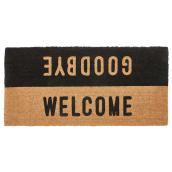 FHE 22-in x 47-in Natural/Black Coir Door Mat with Welcome/Goodbye Print