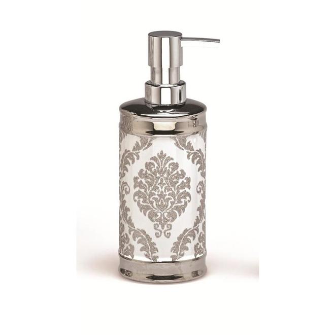 Damask Ceramic Lotion Pump - Silver/White