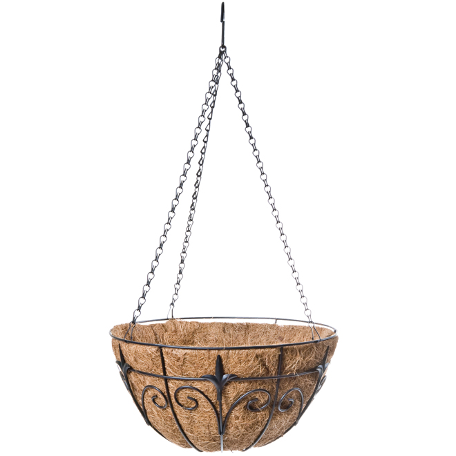 Hanging Basket  - Black Steel - Coco Fiber Liner - 14''