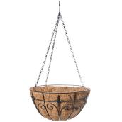 Hanging Basket  - Black Steel - Coco Fiber Liner - 14''
