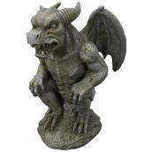 Statue de jardin, gargouille accroupie, 19", gris et vert