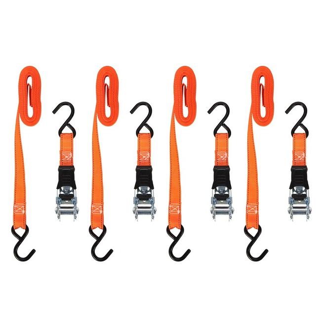 1 x 6' Rubber Coated Ratchet Strap w/ Vinyl Coated Wire Hooks - 4 Pac