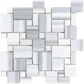 Carreaux de mur en pierre naturelle mosaïque à motif de marbre Equator de 13 po
