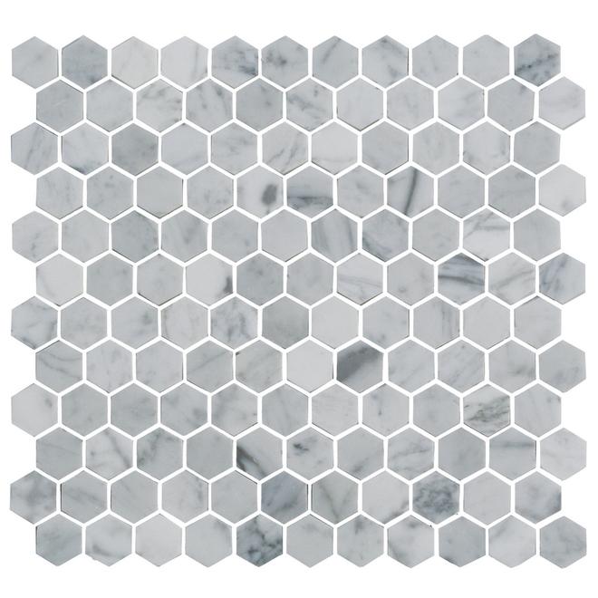 12 x 12 White & Silver Grey Natural Stone Mosaic Wall & Floor Tile