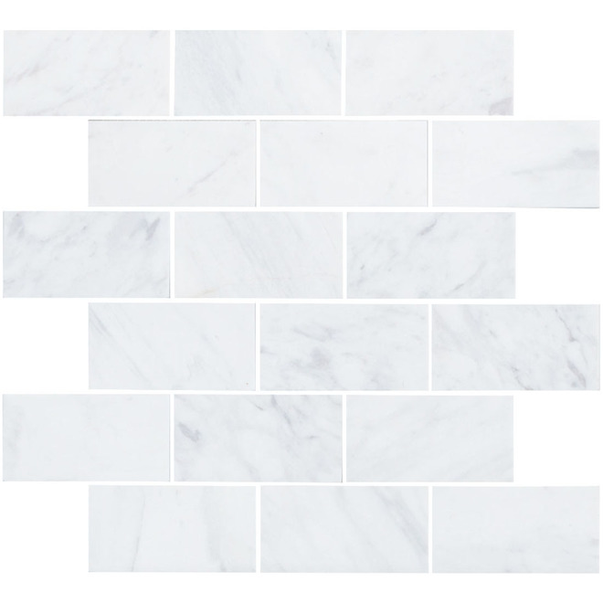 Image of Faber | 12-In X 14-In Polished White And Silver Marble Natural Stone Mosaic Wall Tile | Rona