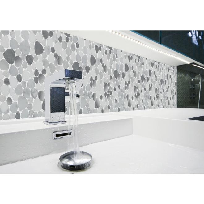 Faber Pebble Mosaic 13-in x 13-in Grey and Silver Polished Wall Tiles - 5/box