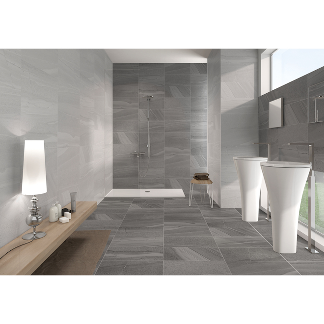 Faber Stone and Tiles Kirkby Porcelain Tiles 12-in x 24-in Polished Slate