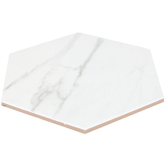 Faber Carrara Cipriani 8-in x 9-in x 9-mm Hexagonal Matte Marble White Ceramic Tile - 25/box