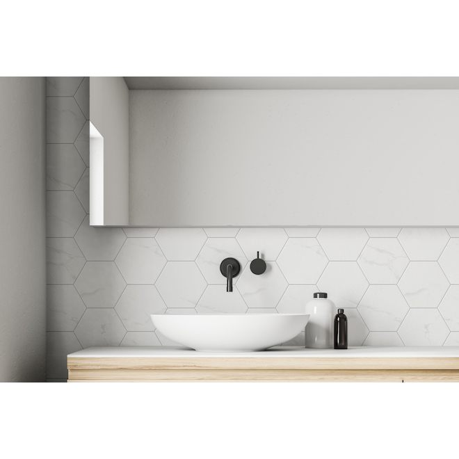 Faber Carrara Cipriani 8-in x 9-in x 9-mm Hexagonal Matte Marble White Ceramic Tile - 25/box