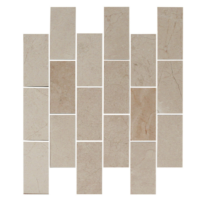 Faber 12-in x 14-in Crema Marfil Polished Marble Mosaic Subway Wall Tile