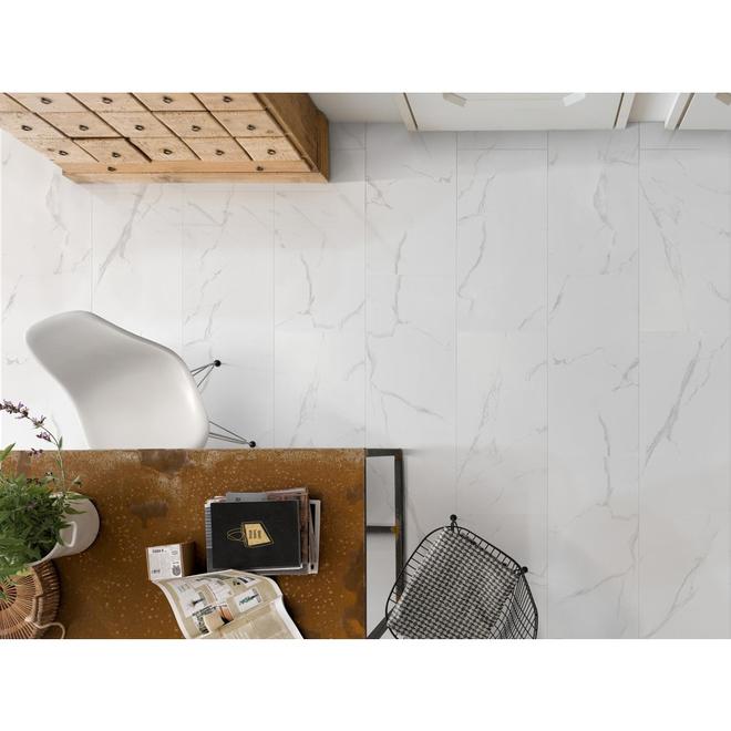 Faber Cipriani 12-in x 24-in x 8.2-mm Matte Marble White Wall/Floor Porcelain Tiles - 8/box