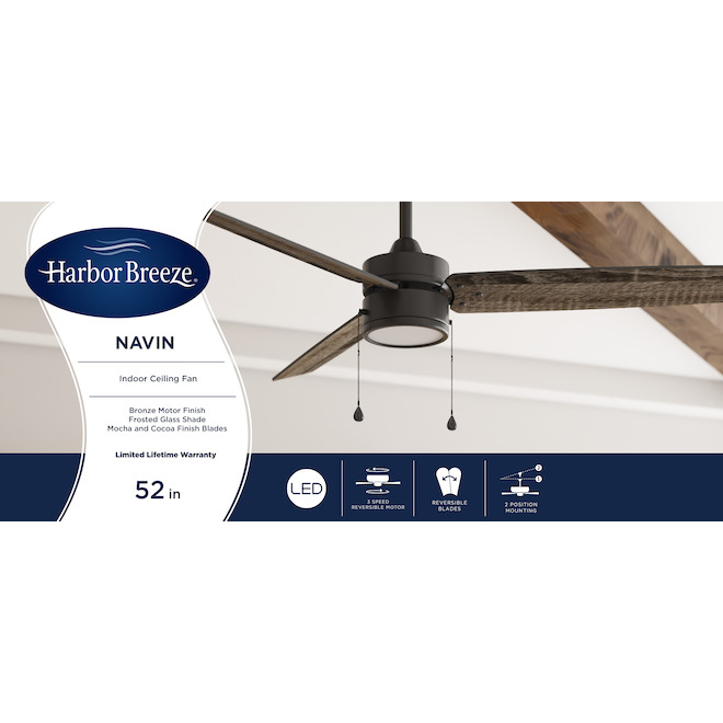 Harbor Breeze Navin 52-in Bronze LED Ceiling Fan - 3 Reversible Blades