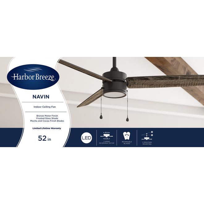 Harbor Breeze Navin 52-in Bronze LED Ceiling Fan - 3 Reversible Blades