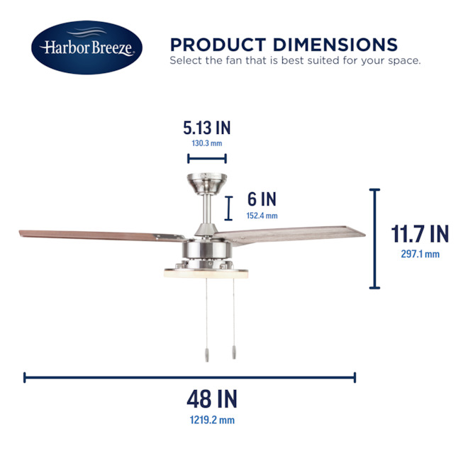 Harbor Breeze 48-in dia Brsuhed Nickel Ceiling Fan 3 Reversible Blades