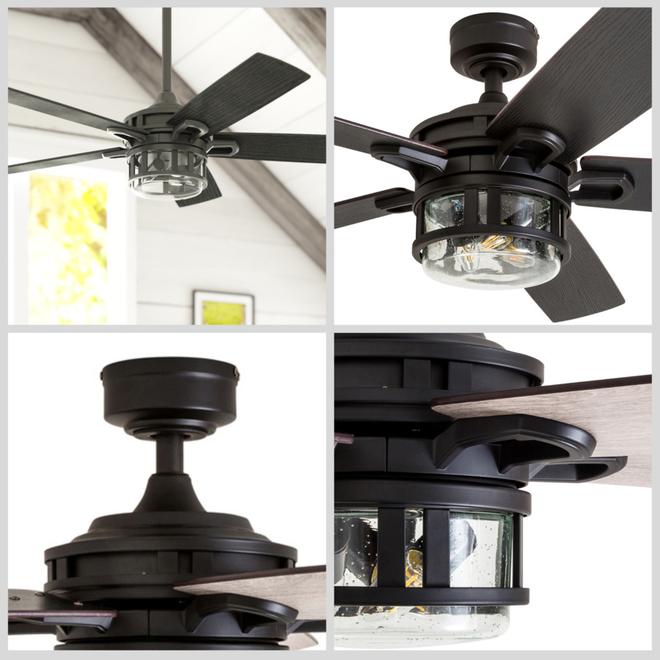 Harbor Breeze Seguin Falls 48-in Black LED Remote-Controlled Ceiling Fan - 5 Reversible Blades