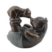 Statue panda, maman/fils, 12'', résine, brun