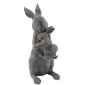 Statue de lapin, mère/bébé, résine, 15 1/2'', gris