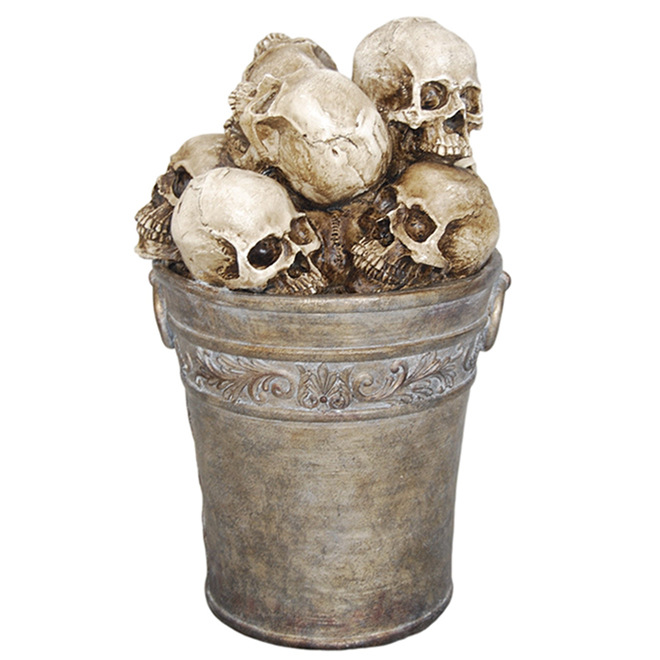 Polyresin Barrel with Skulls - 15-in