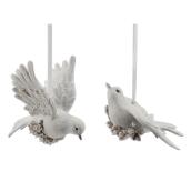 Holiday Living Bird Ornament - Resin - White - 2-Pack