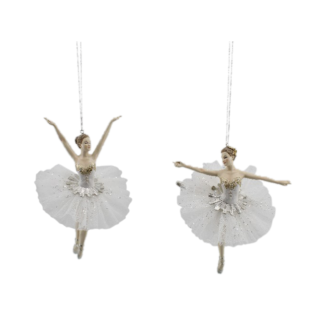 Holiday Living Ballerina Ornament - Resin - White - 2-Pack