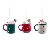 Holiday Living Polka-Dot Cup Ornament - Resin - Green/Red/White - 3-Pack