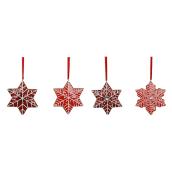 Ornement flocon de neige pour arbre de Noël par Holiday Living, résine, rouge, 4 par paquet