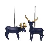 Holiday Living Moose Ornament - Resin - Blue/Gold - 2-Pack