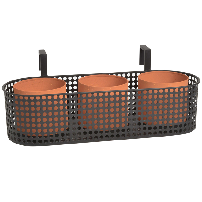 Bazik 17-in Black Metal Balcony Planter Holder with 3 Terra Cotta Planters