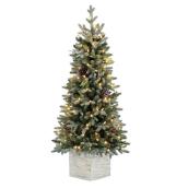 Holiday Living Harpersville 4.5-ft Pre-Lit Slim Right-side up Flocked Artificial Christmas Tree 100 Lights
