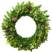 Couronne de Noël alimentée par piles Harpersville de Holiday Liing, 50 lumières DEL blanc chaud, 30 po