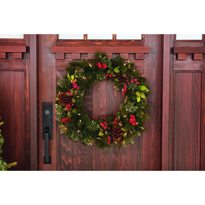 Couronne De Noël Illuminée 30cm Avec 30 LED Blanches Chaudes - Décoration Festive Artificielle En Poudre D'Or Pour Porte D'Entrée